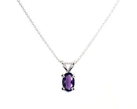 14K White Gold Oval Amethyst Birthstone Necklace