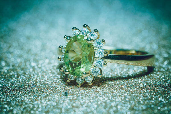 Gold Peridot and Diamonds Ring